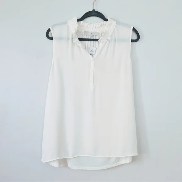 LOFT Ruffle Mixed Media Shell - Picture 2 of 5